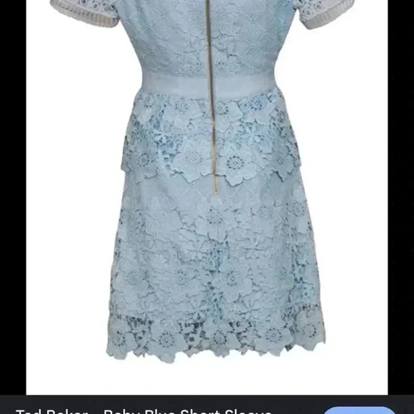 NWT $465 Ted Baker London Dixa Layered Lace Skater Dress baby Blue . - Picture 6 of 12